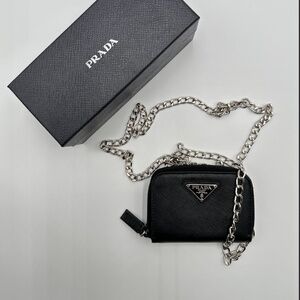 PRADA Black Saffiano Leather Zippy Coin Purse Wallet